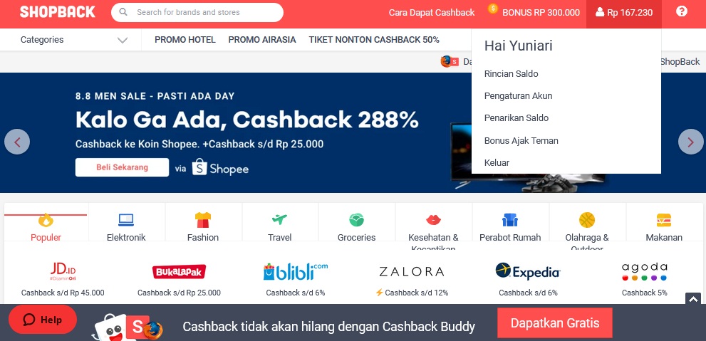 CashBack di ShopBack