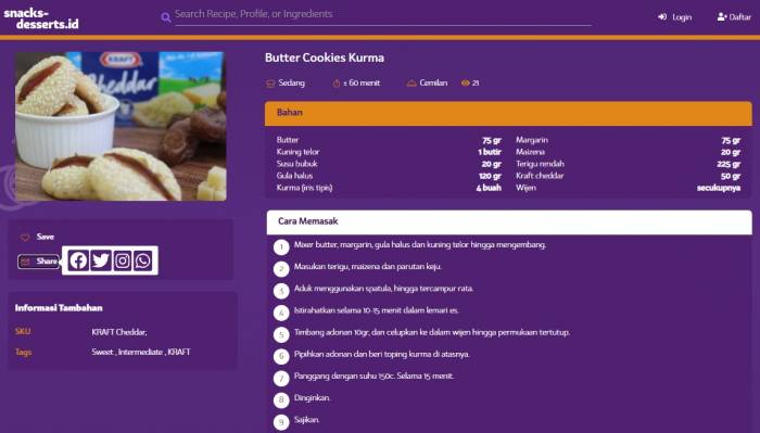 Snacks-desserts.id Resep Butter Cookies Kurma